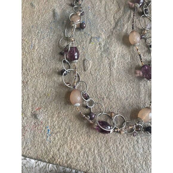 Layering Necklace Chain Purple Silver Tone Circles - Picture 2 of 6